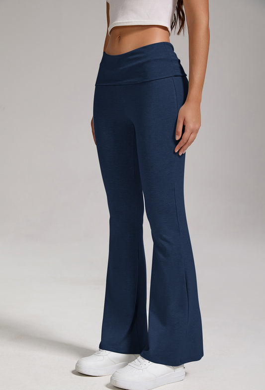 Women's Low Waisted Flared Pants With Folded Waist Wide Leg Pants