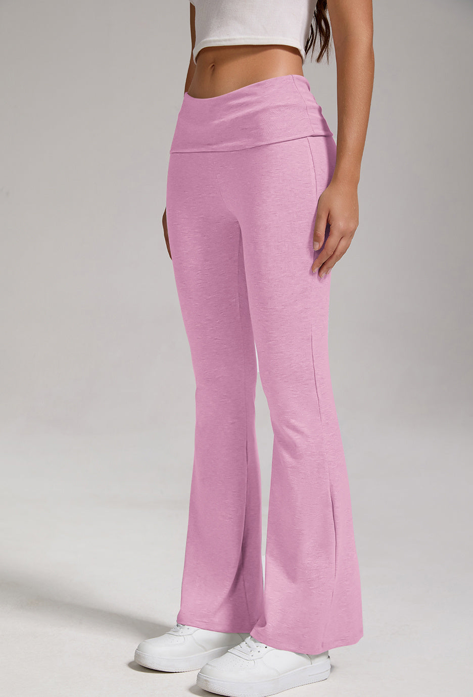 Women's Low Waisted Flared Pants With Folded Waist Wide Leg Pants