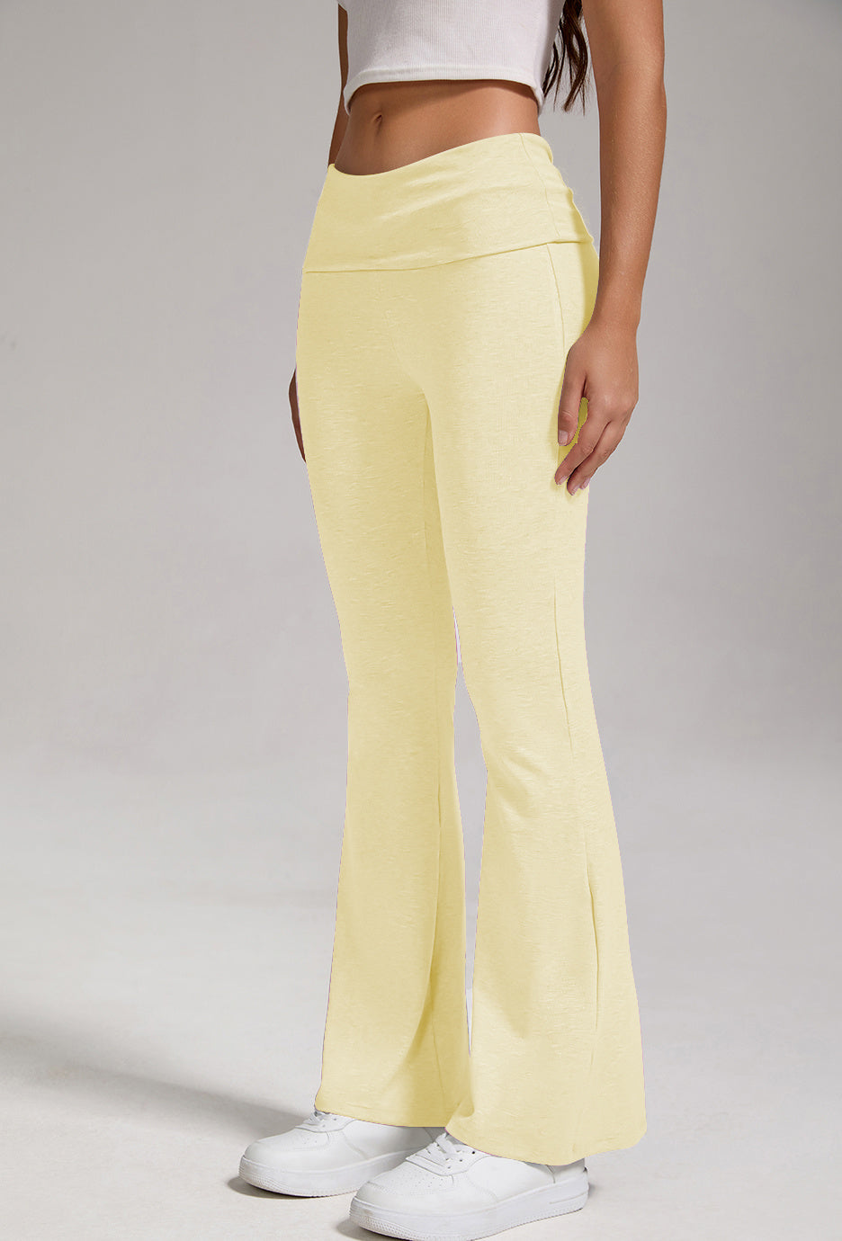 Women's Low Waisted Flared Pants With Folded Waist Wide Leg Pants